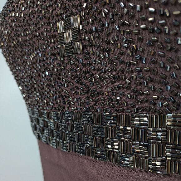 Vintage Oleg Cassini Beaded Maxi Dress Evening Gown 8 Brown Gold Sheath Guest - Picture 5 of 10